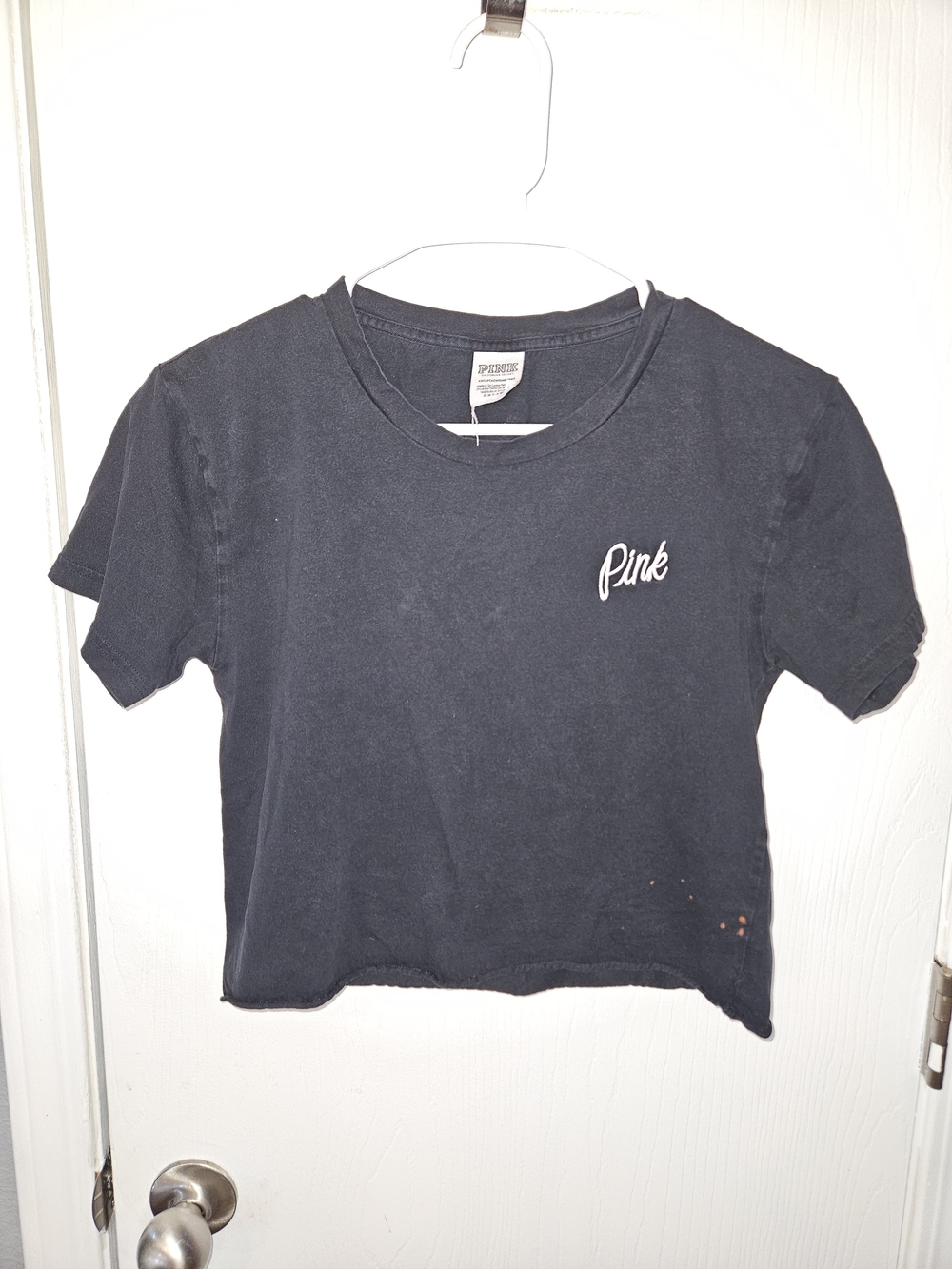 PINK Victoria's Secret Black Cropped Logo Tee